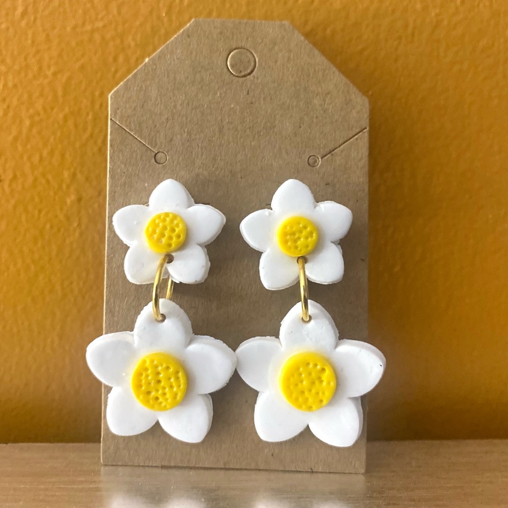 White and Yellow Flower Earrings for Kids